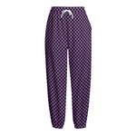 Purple And Black Checkered Pattern Print Fleece Lined Knit Pants