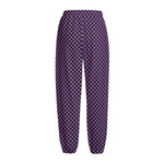 Purple And Black Checkered Pattern Print Fleece Lined Knit Pants