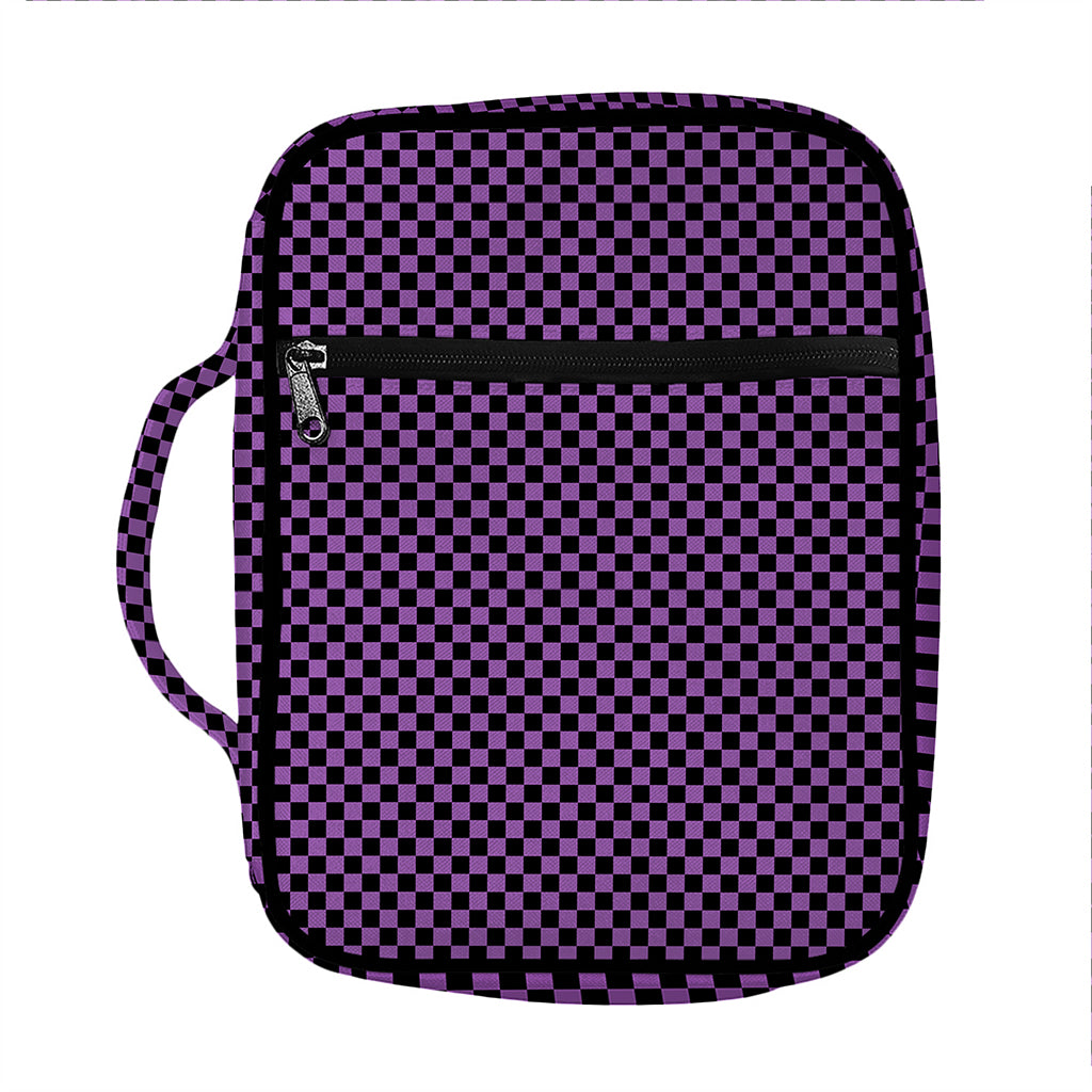 Purple And Black Checkered Pattern Print Front Pocket Bible Bag