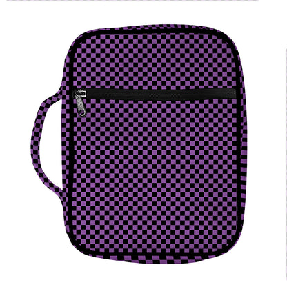 Purple And Black Checkered Pattern Print Front Pocket Bible Bag