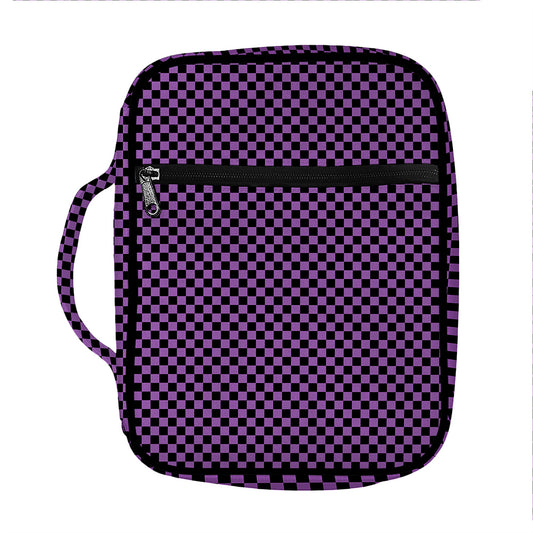 Purple And Black Checkered Pattern Print Front Pocket Bible Bag