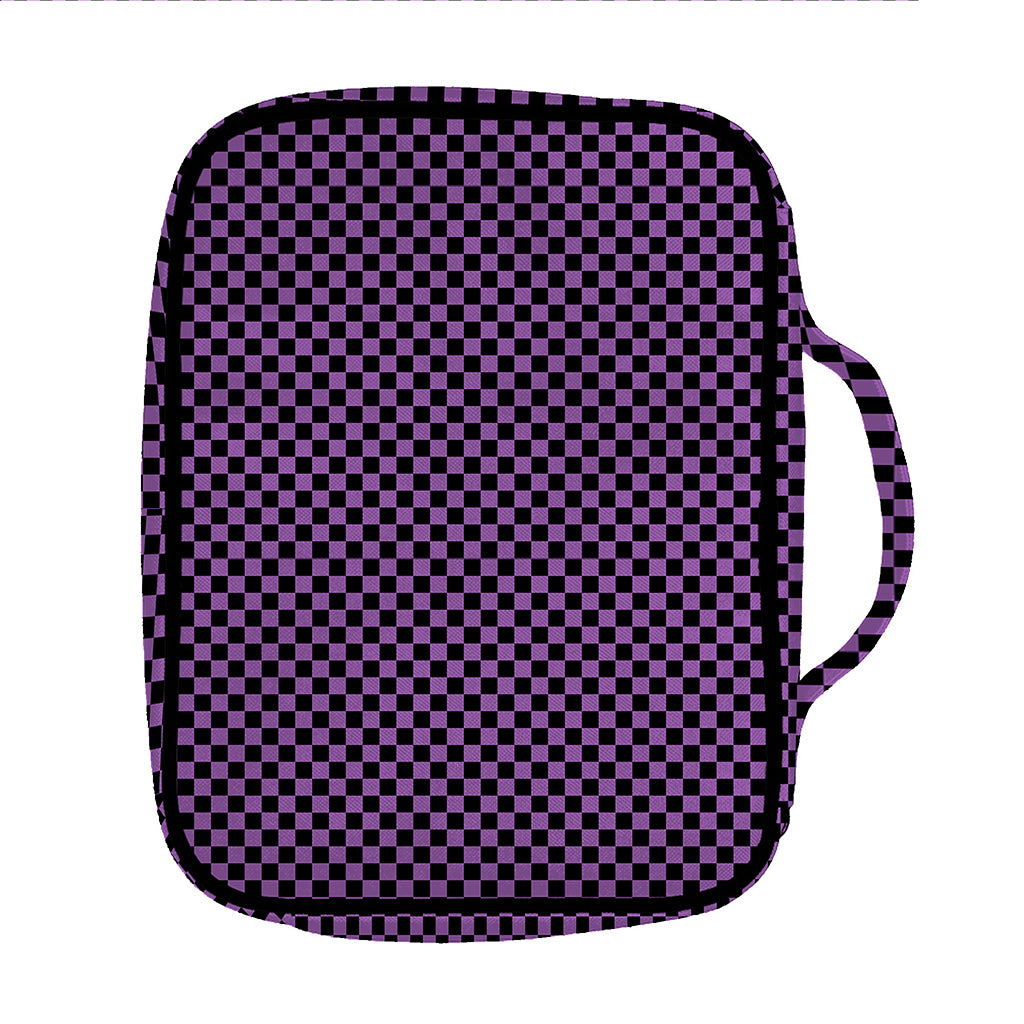 Purple And Black Checkered Pattern Print Front Pocket Bible Bag