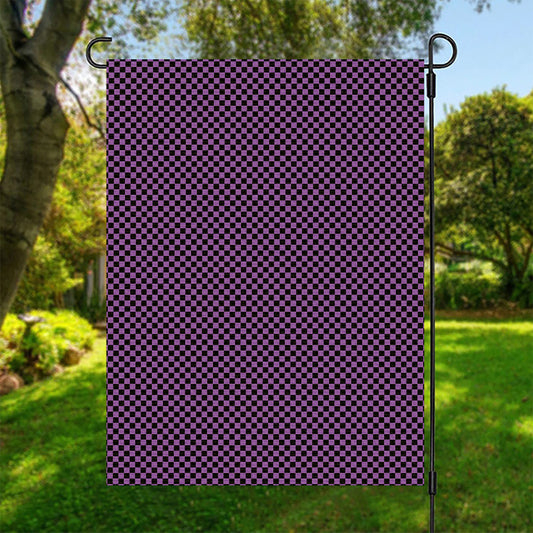 Purple And Black Checkered Pattern Print Garden Flag