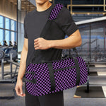 Purple And Black Checkered Pattern Print Gym Bag