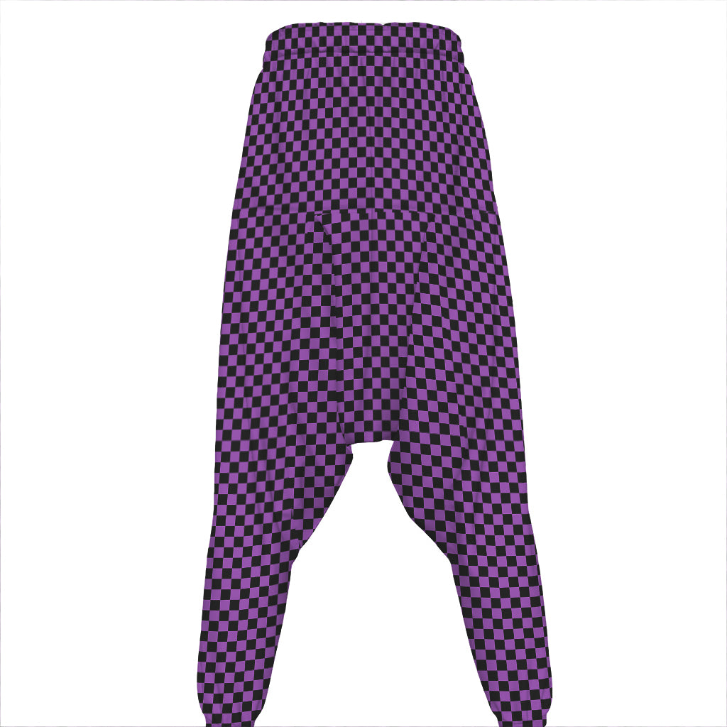 Purple And Black Checkered Pattern Print Hammer Pants