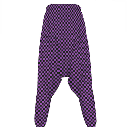Purple And Black Checkered Pattern Print Hammer Pants