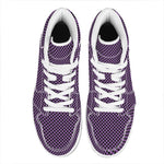 Purple And Black Checkered Pattern Print High Top Leather Sneakers