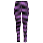 Purple And Black Checkered Pattern Print High-Waisted Pocket Leggings