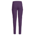 Purple And Black Checkered Pattern Print High-Waisted Pocket Leggings