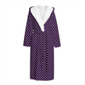 Purple And Black Checkered Pattern Print Hooded Bathrobe