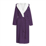 Purple And Black Checkered Pattern Print Hooded Bathrobe