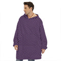 Purple And Black Checkered Pattern Print Hoodie Blanket