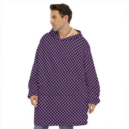 Purple And Black Checkered Pattern Print Hoodie Blanket