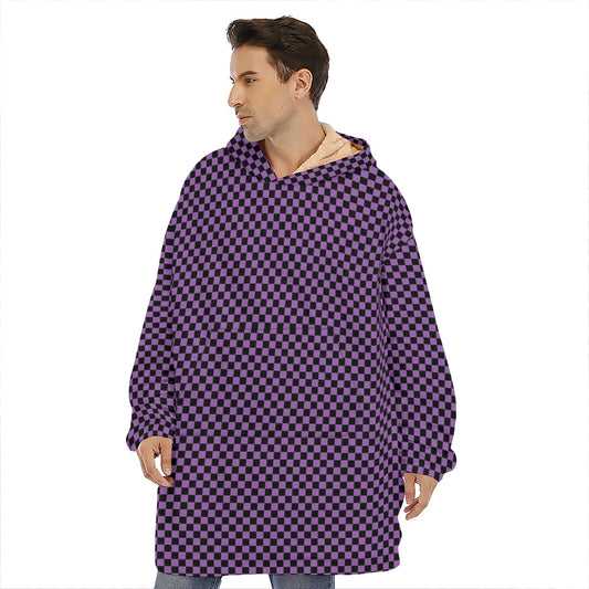 Purple And Black Checkered Pattern Print Hoodie Blanket