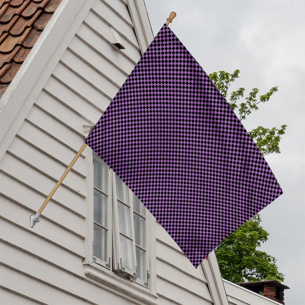 Purple And Black Checkered Pattern Print House Flag