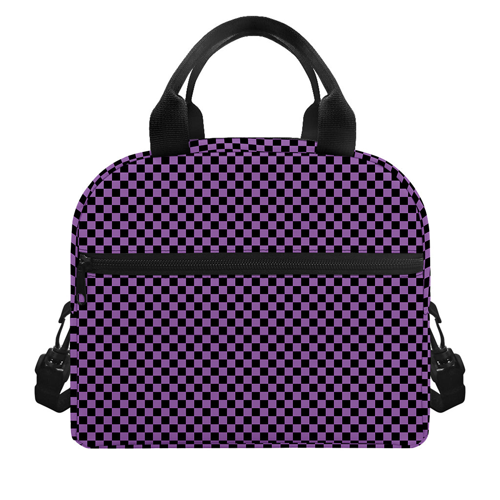 Purple And Black Checkered Pattern Print Insulated Lunch Bag