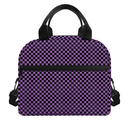 Purple And Black Checkered Pattern Print Insulated Lunch Bag