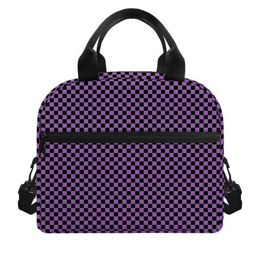 Purple And Black Checkered Pattern Print Insulated Lunch Bag
