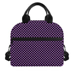 Purple And Black Checkered Pattern Print Insulated Lunch Bag