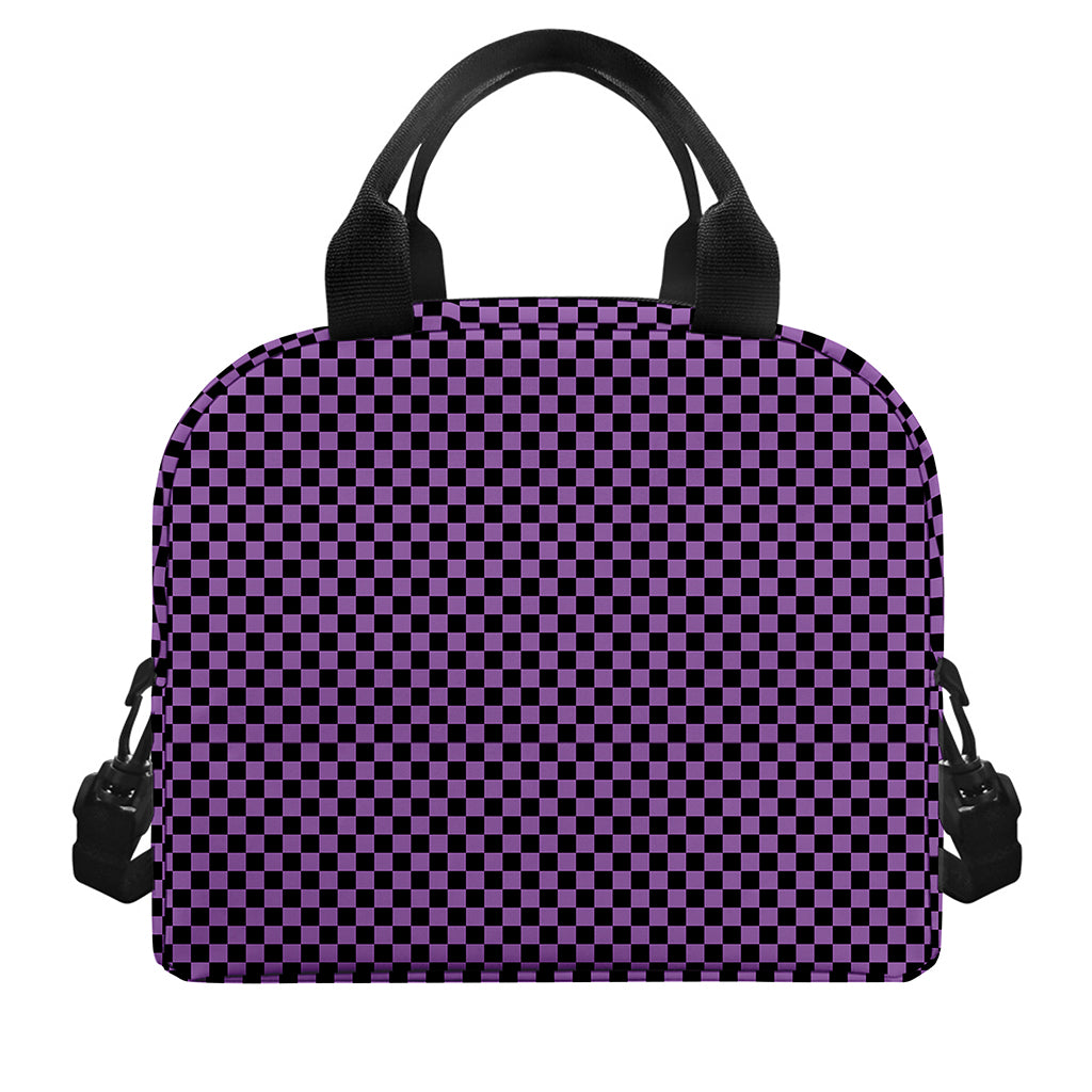 Purple And Black Checkered Pattern Print Insulated Lunch Bag