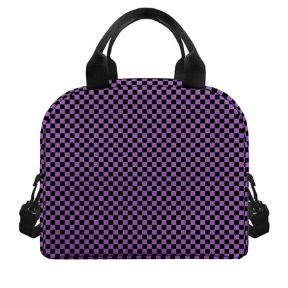 Purple And Black Checkered Pattern Print Insulated Lunch Bag