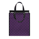 Purple And Black Checkered Pattern Print Insulated Lunch Tote
