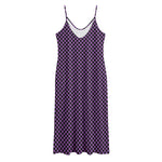 Purple And Black Checkered Pattern Print Jersey Midi Cami Dress