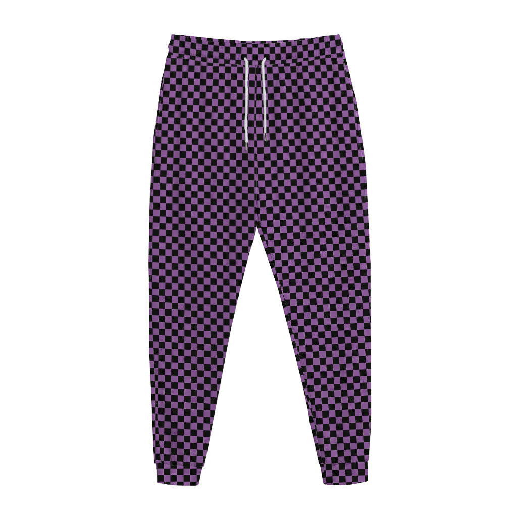 Purple And Black Checkered Pattern Print Jogger Pants