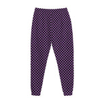 Purple And Black Checkered Pattern Print Jogger Pants
