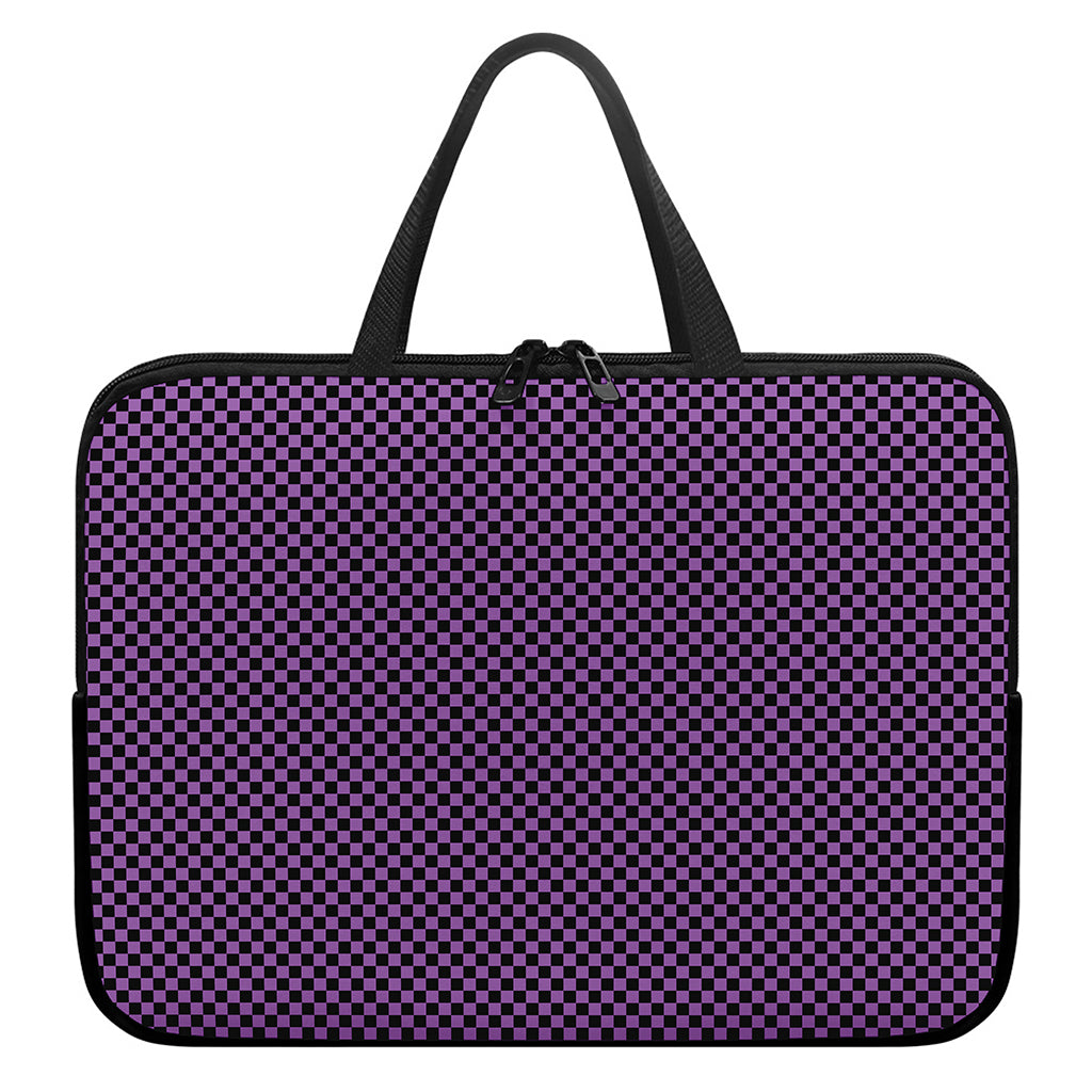 Purple And Black Checkered Pattern Print Laptop Sleeve With Handle