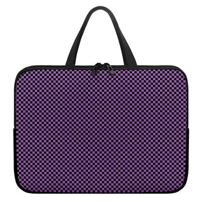 Purple And Black Checkered Pattern Print Laptop Sleeve With Handle
