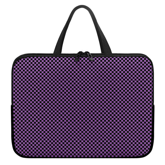 Purple And Black Checkered Pattern Print Laptop Sleeve With Handle