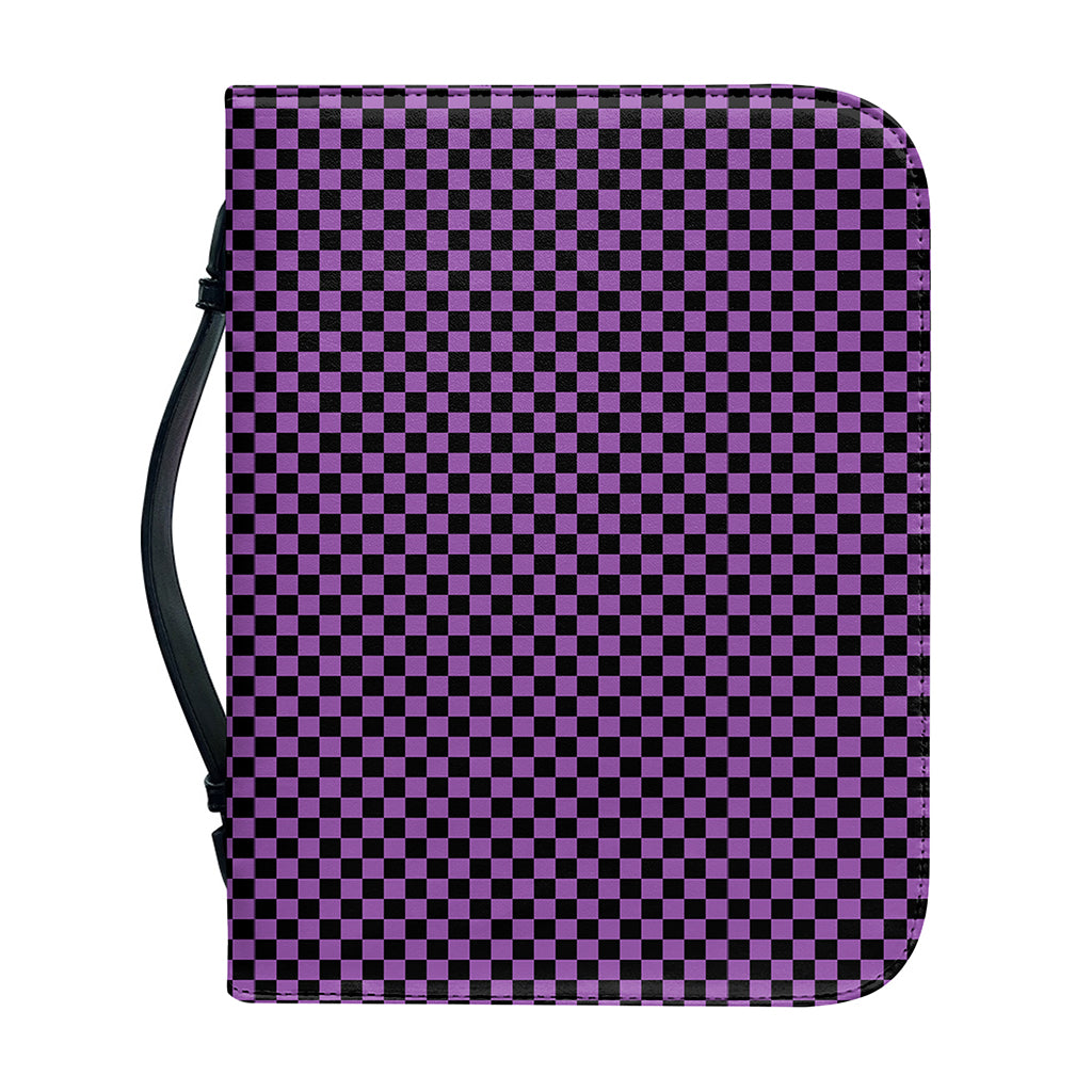 Purple And Black Checkered Pattern Print Leather Bible Cover