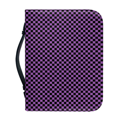Purple And Black Checkered Pattern Print Leather Bible Cover