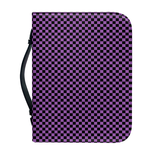 Purple And Black Checkered Pattern Print Leather Bible Cover