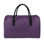 Purple And Black Checkered Pattern Print Leather Duffle Bag