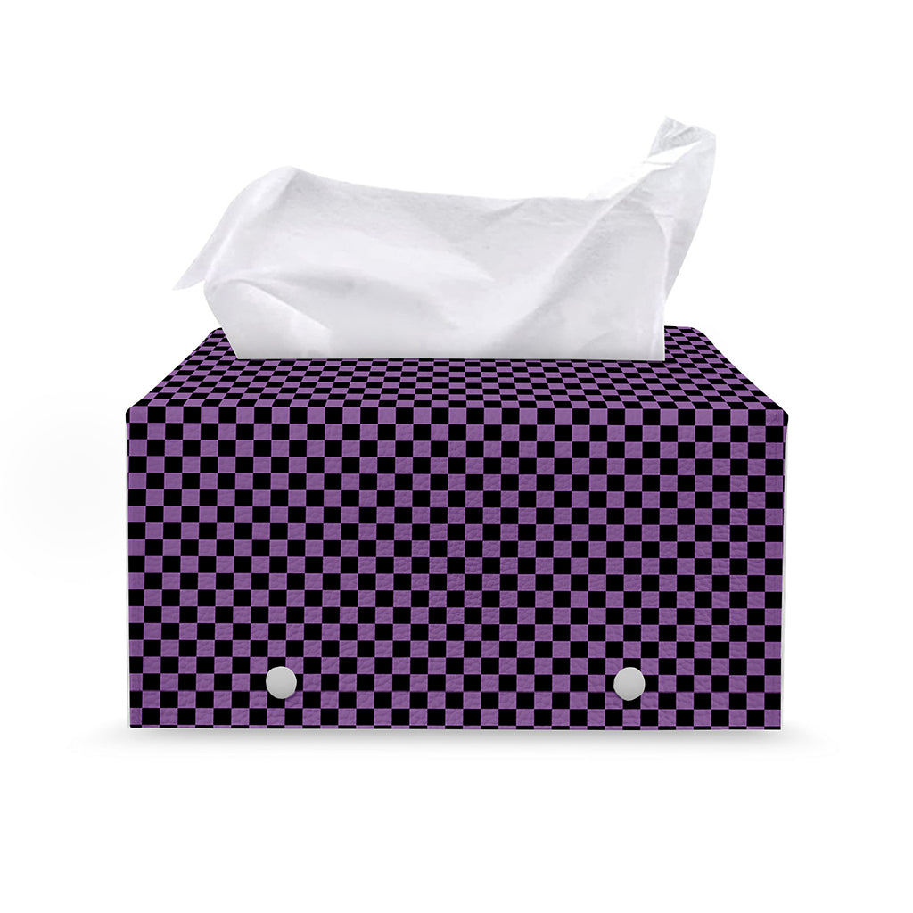 Purple And Black Checkered Pattern Print Leather Tissue Box Cover