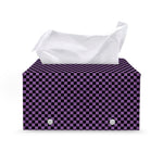 Purple And Black Checkered Pattern Print Leather Tissue Box Cover