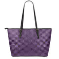 Purple And Black Checkered Pattern Print Leather Tote Bag With Zipper