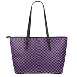 Purple And Black Checkered Pattern Print Leather Tote Bag