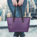 Purple And Black Checkered Pattern Print Leather Tote Bag