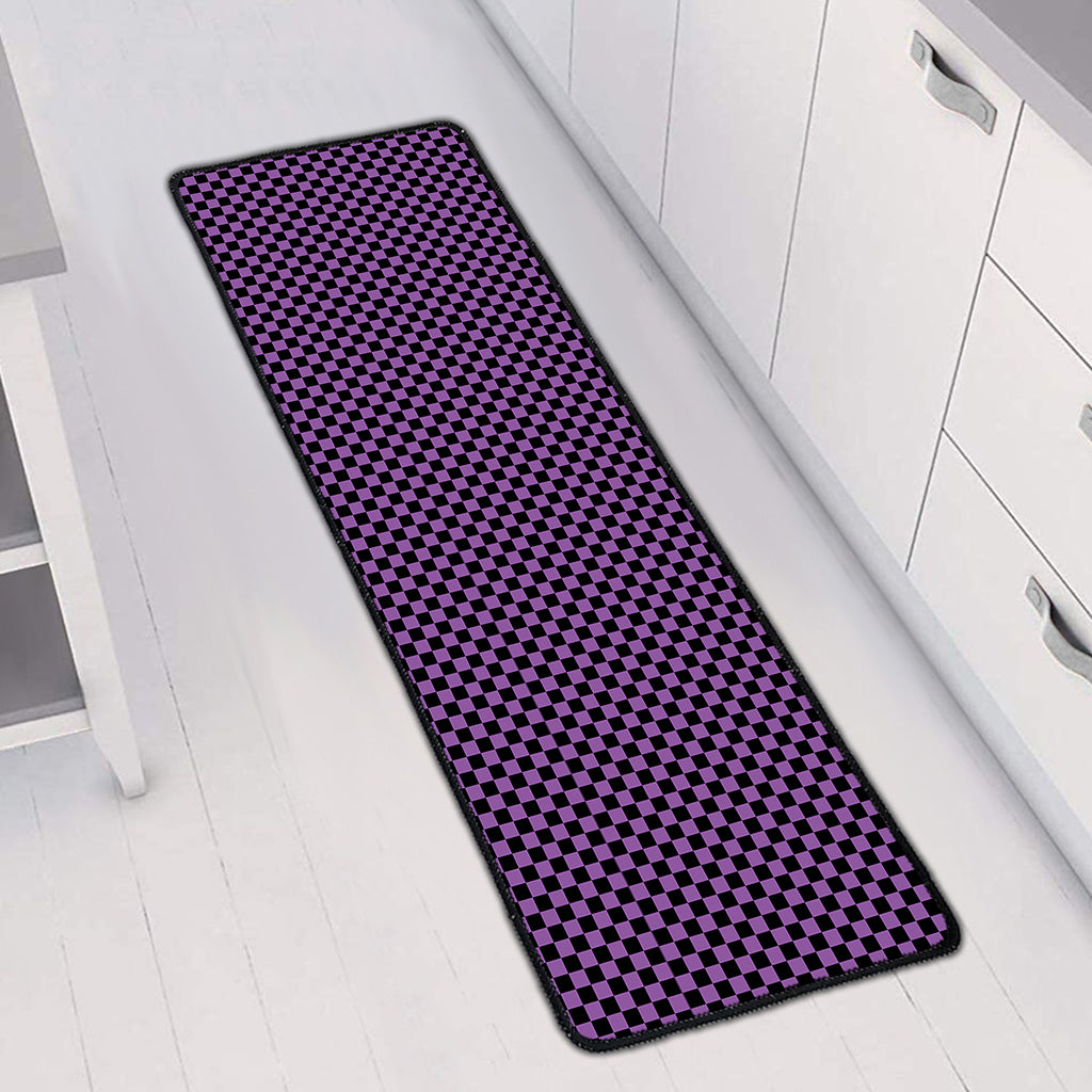 Purple And Black Checkered Pattern Print Long Kitchen Mat