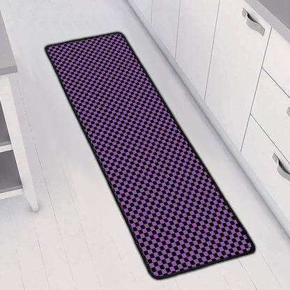 Purple And Black Checkered Pattern Print Long Kitchen Mat