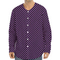 Purple And Black Checkered Pattern Print Long Sleeve Baseball Jersey