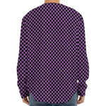 Purple And Black Checkered Pattern Print Long Sleeve Baseball Jersey