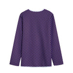 Purple And Black Checkered Pattern Print Long Sleeve Short Coat