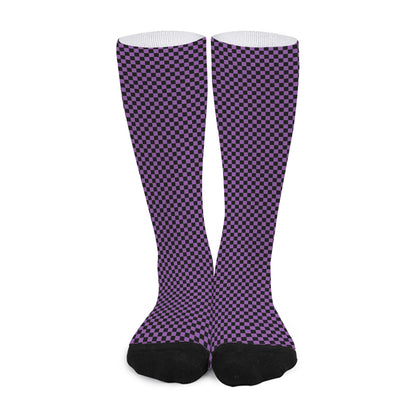 Purple And Black Checkered Pattern Print Long Socks