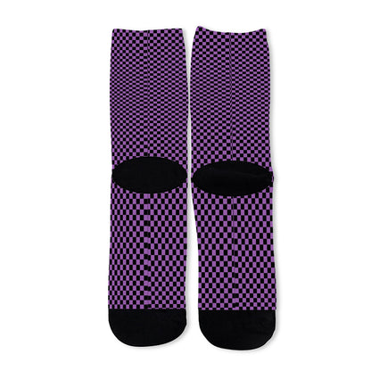 Purple And Black Checkered Pattern Print Long Socks
