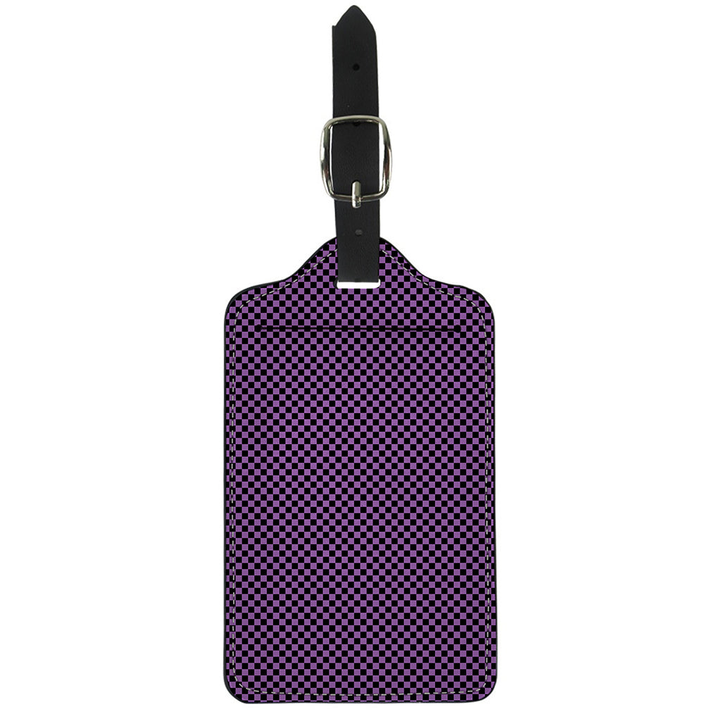 Purple And Black Checkered Pattern Print Luggage Tag