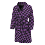 Purple And Black Checkered Pattern Print Men's Bathrobe